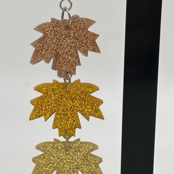 Gold and Brown Leaf Earrings - Picture 4 of 4